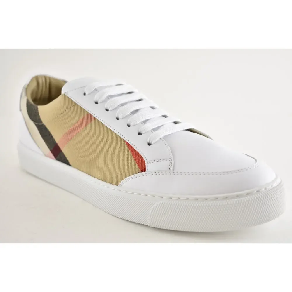 Burberry Salmond Vintage Check White Leather Logo Lace Up Low Top Sneaker 41
